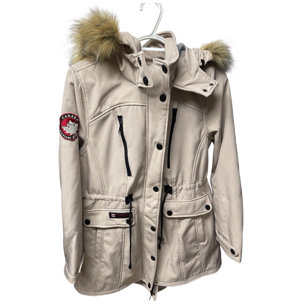 Canada Weather Gear Jacket Sand & Loght Brown Faux-Fur Trim Hood Size L